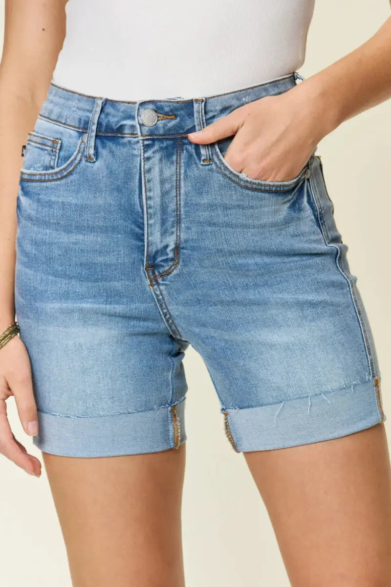 Judy Blue Full Size Tummy Control High Waist Denim Shorts - Love Salve